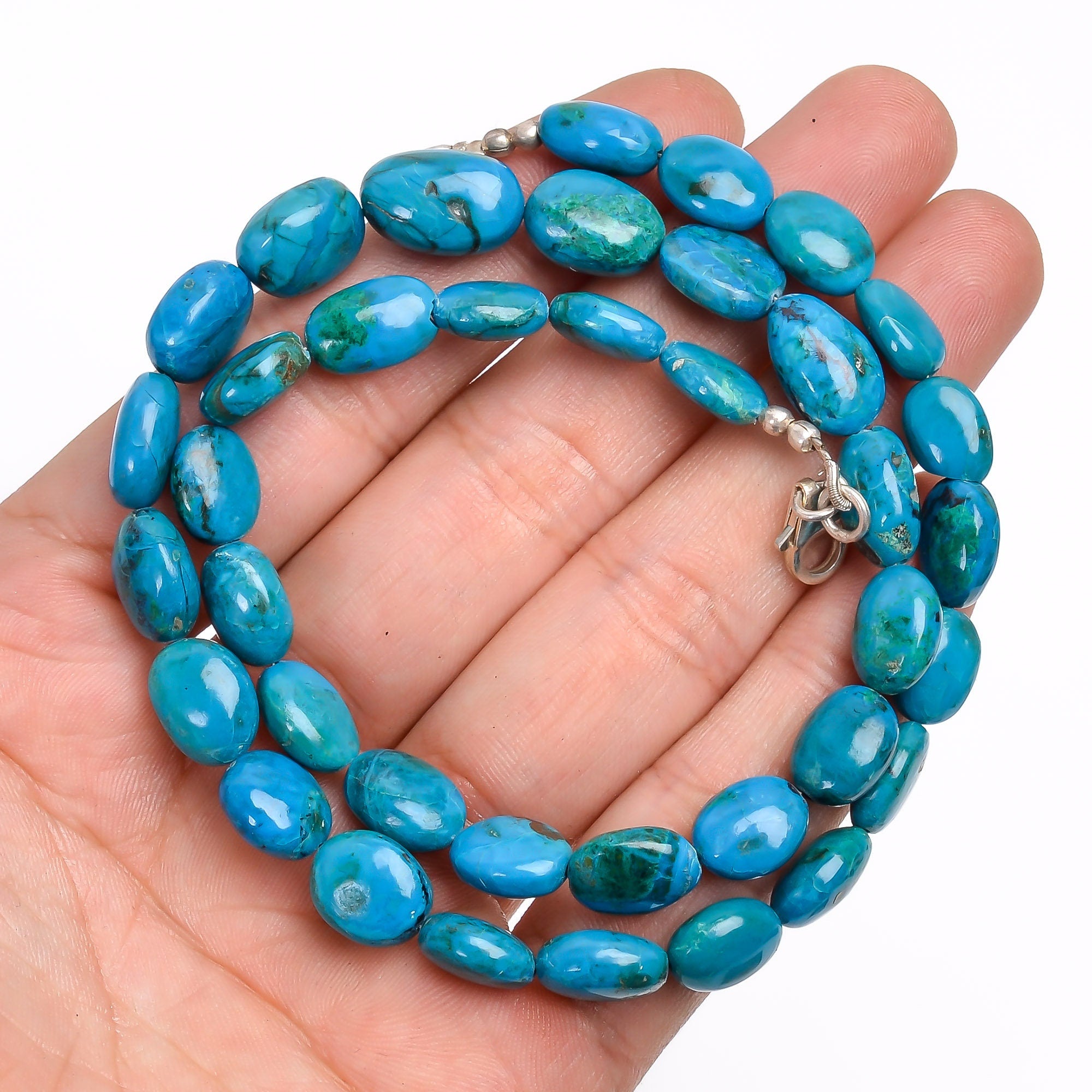 chrysocolla tumble shape smooth beads necklace chrysocolla smooth tumble